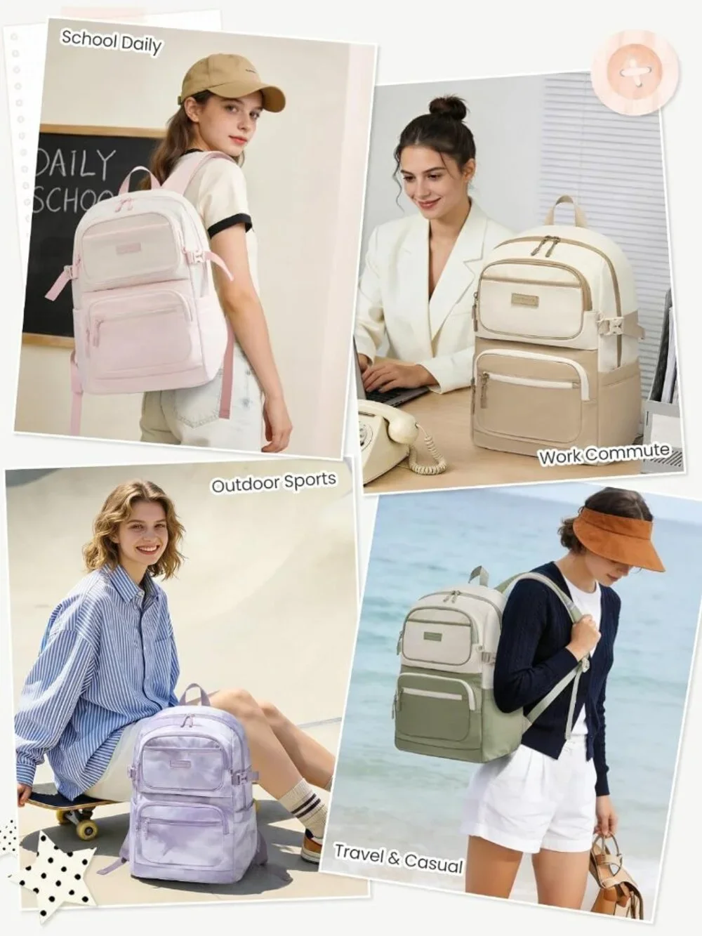 Stylish Large Capacity Laptop Backpack for Teens & College, Lightweight Bookbag